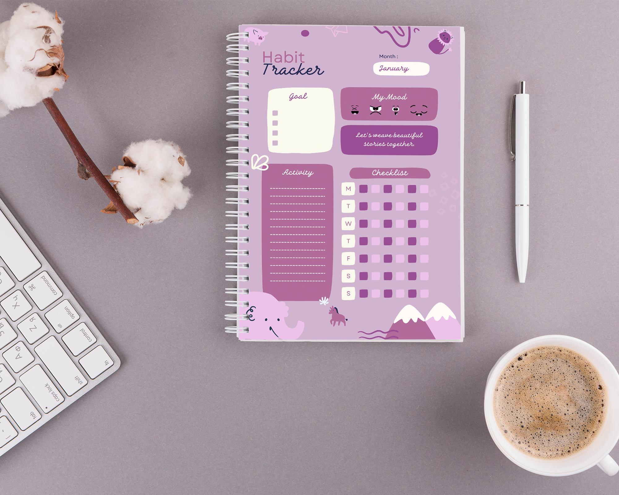 Habit Tracker Book and Mood Journal - Purple - Image 2